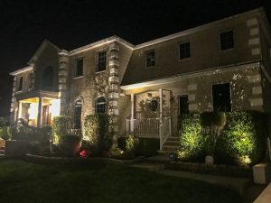 Outdoor LED Lights Two Story Brick Home